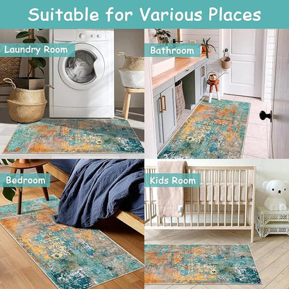 Lahome Kitchen Rugs, 2x4 Washable Rug with Soft Low-Pile for Entryway and Hallyway, Non-Slip & Small Carpet for Bathroom, Easy Clean Door-Friendly Mat, Kid&Pet Friendly Modern Decor 2x4 Rosy