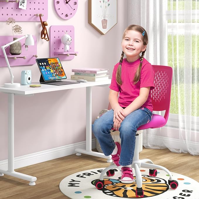 Giantex Kids Desk Chair, Adjustable Children Study Chair, Swivel Armless Mesh Task Office Chair, Computer Desk Chair with Adjustable Height & Lumbar Support, Rose