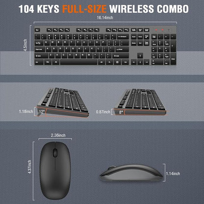 Wireless Keyboard and Mouse Combo, EDJO Silent Full Size Cordless USB Keyboard Mouse, 2.4GHz Lag-Free, Long Battery Life, for Computer, Laptop, PC, Chromebook, Windows (Grey, 1 Pack)