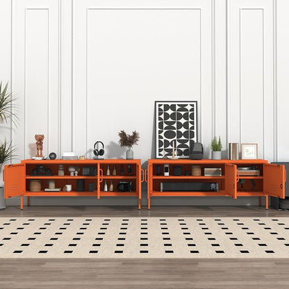 Metal Storage Cabinet with Adjustable Shelves, Wide Lockable TV Stand, Multipurpose Accent Cabinet, Orange Colorful Locker for Home Office Living Room, 22" H x 47.3" x 13.8" D