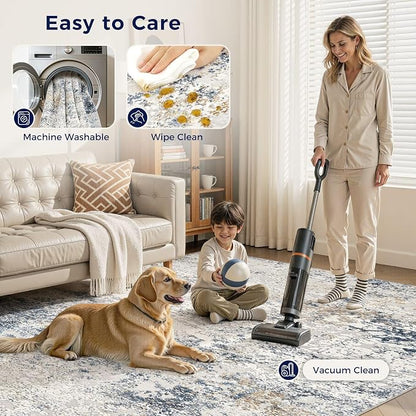 Area Rug Living Room Rugs - 5x7 Abstract Large Soft Indoor Washable Rug Neutral Modern Low Pile Carpet for Bedroom Dining Room Farmhouse Home Office - Beige Blue