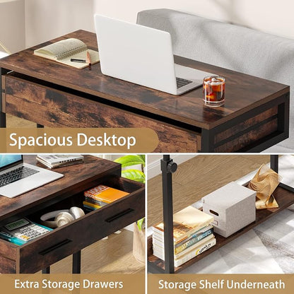 Laptop Desk with Wheels,Mobile Portable Desks with Drawers,Couch Sofa Bed Side Table Desk,Small Standing Desk for Home Office