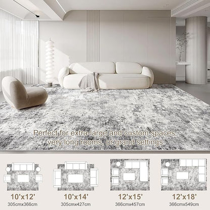 UERMEI 10x12 Area Rug Living Room Rugs - Washable Neutral Modern Abstract Soft Thin Large Rug Indoor Floor No Slip Rug Carpet for Bedroom Under Dining Table Home Office Decor - Grey
