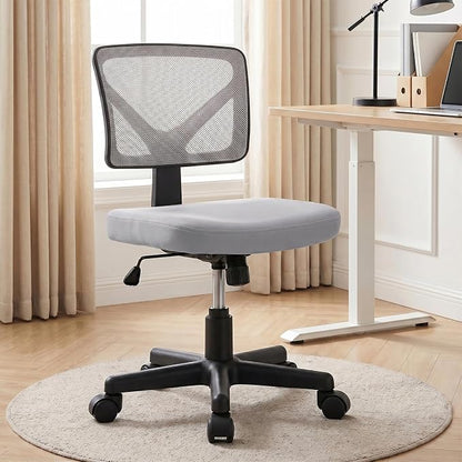 OLIXIS Armless Office Chair, Ergonomic Desk Chair with Wheels, Mesh Back, Removable Washable Foam Cushion, Height Adjustable Rolling Swivel Chairs for Small Space, Home, Office, Grey