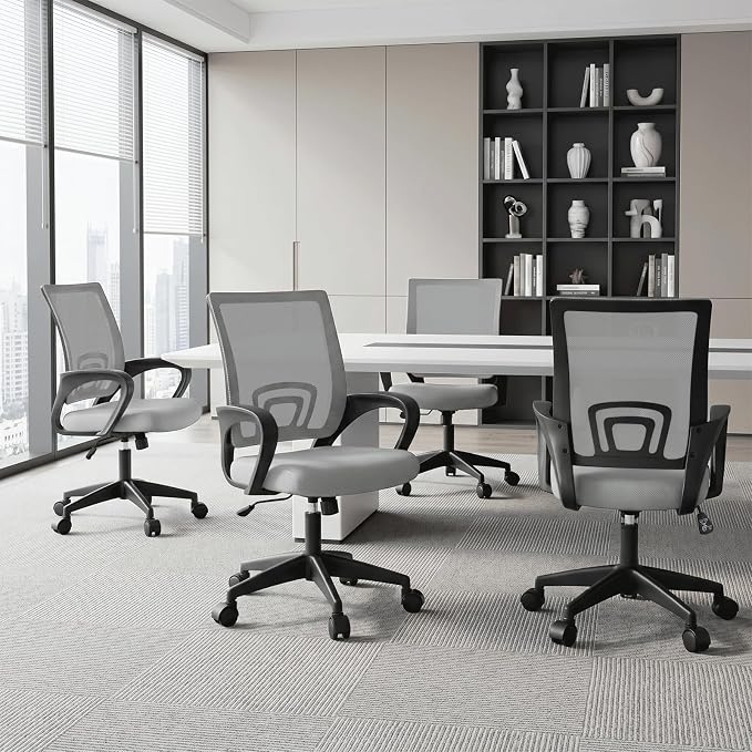 Magshion Ergonomic Office Chair 10 Pack, Mid-Back Mesh Desk Chair, Adjustable Swivel Computer Chair with Lumbar Support & Breathable Backrest for Gaming, Work, Study, 300 Lbs Capacity, Light Gray