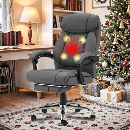 HOMREST Four-Points-Massage Executive Office Chair with Footrest,Reclining Massage Office Chair with Heated,Ergonomic Chair for Home Office Gray