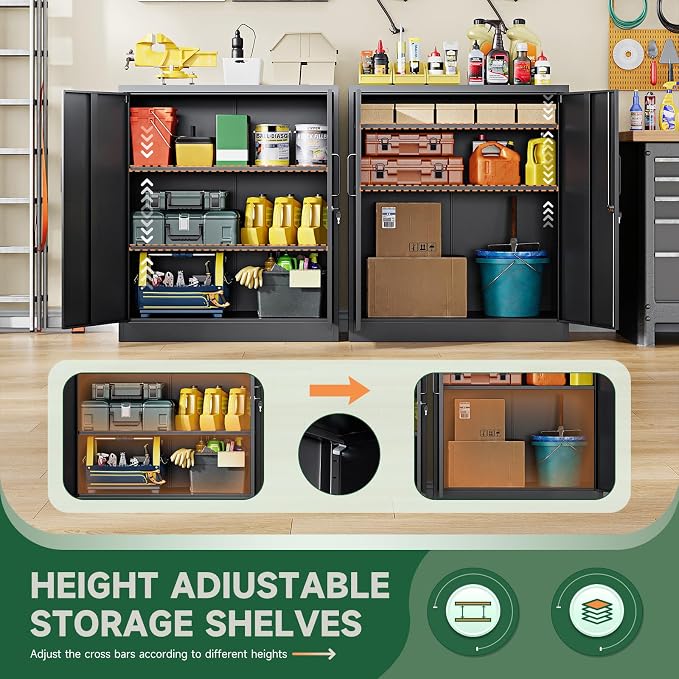 Letaya Metal Storage Cabinets with Lock, Small Locker Steel Cabinets, Adjustable Shelves 2 Doors for Home,Office, Warehouse,Garage(Black-36)