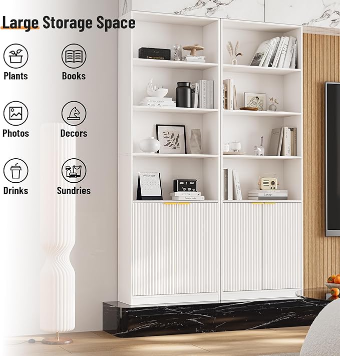 INNOD 69" Tall Book Shelve Bookcases with Doors, Floor Standing 6 Shelf Display Shelves, Bookshelf with Storage Shelf, Home Decor Furniture for Living Room Home Office