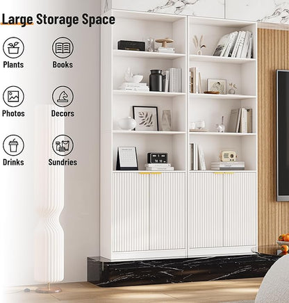 INNOD 69" Tall Book Shelve Bookcases with Doors, Floor Standing 6 Shelf Display Shelves, Bookshelf with Storage Shelf, Home Decor Furniture for Living Room Home Office