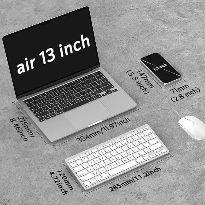 OMOTON Wireless Keyboard for Mac, Bluetooth Keyboard for Mac - No Number Pad, Compact Travel Design for Coffee Shop, Home Office, macOS Function Keys, Compatible with MacBook Pro/Air/iMac, Silverwhite