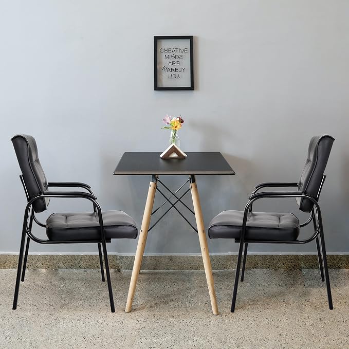 ZenStyle Set of 2 Office Reception Guest Chair No Wheels, Executive Side Chair with Bonded Leather and Black Metal Frame for Waiting Room, Conference Room, Reception Meeting, Lobby