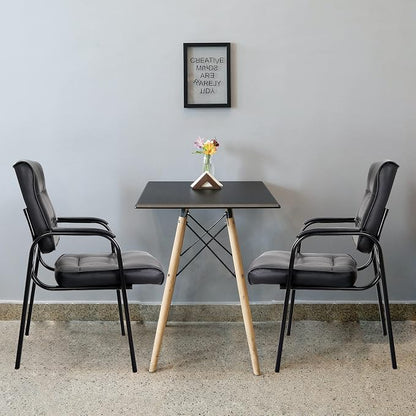ZenStyle Set of 2 Office Reception Guest Chair No Wheels, Executive Side Chair with Bonded Leather and Black Metal Frame for Waiting Room, Conference Room, Reception Meeting, Lobby