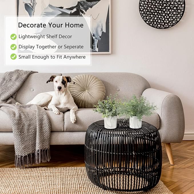 Hollyone Faux Plants Indoor Artificial Mini Potted Plants Plastic Green Plant Small Fake Plants Eucalyptus Decor in Pots for Home Table Room Bathroom Decor