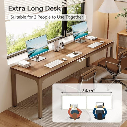LITTLE TREE 78.7-Inch Ultra Long Double Desk, Writing Gaming Work Computer Two-Person Desk for Home Office, Walnut