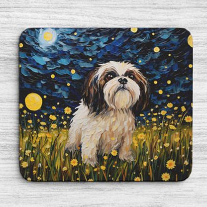 Tubbie Prints Starry Night Shih Tzu Dog Mouse Pad for Computer Laptop Home Office Gaming Working Desk Desktop Accessories Non-Slip Rubber Mouse Pad for Dog Lovers (Shih Tzu)
