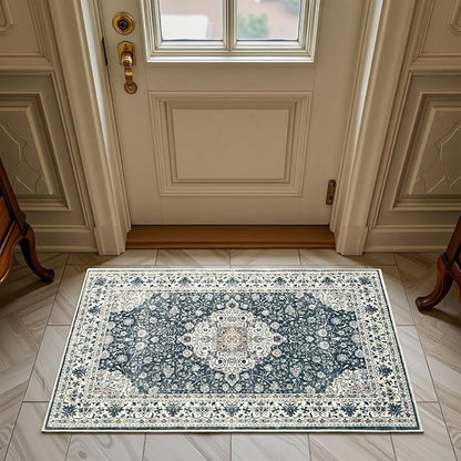 Goideal Washable Rug 2x3, Vintage Area Rugs Non Slip, Indoor Low Pile Carpet with Rubber Backing for Kitchen Bathroom Entryway Office Bedroom,Black & White