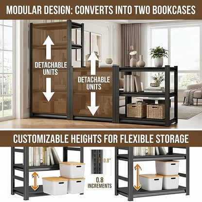 4 Tier Metal Bookshelf, Adjustable Tall Bookcase, Heavy Duty 2400 LBS Modern Deep Book Shelf, Bolt-Free Storage Shelves for Living Room, Home Office, Garage, 20" Wx 14" Dx 44" H