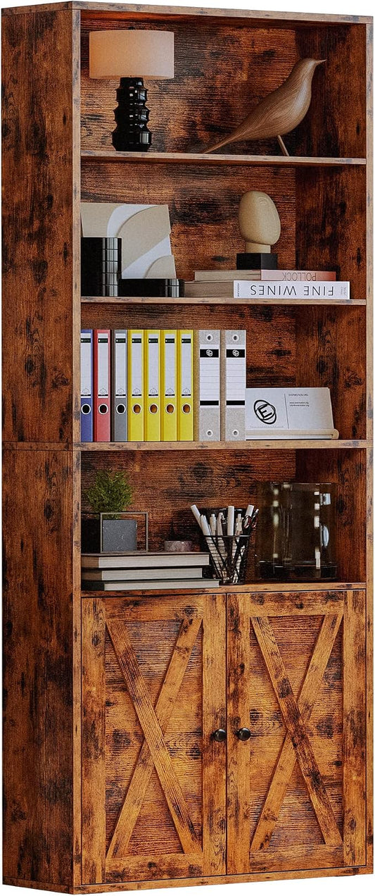 IRONCK Industrial Bookshelves and Bookcases with Doors Floor Standing 6 Shelf Display Storage Shelves 70 in Tall Bookcase for Home Office, Living Room