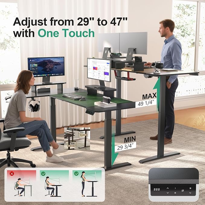 JWX L Shaped Standing Desk 63"x43", Dual Motor Height Adjustable Desk with Reversible Corner Setup, Curved Desktop, Upper Shelf, Cable Tray, Cup Holder, Headphone Hook, Matte Black