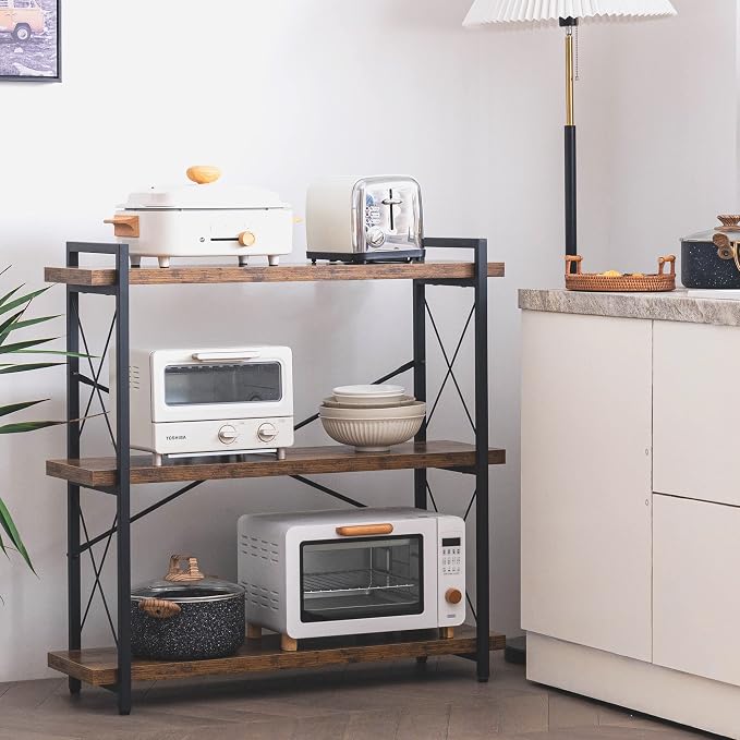 HCHQHS 3-Tier Industrial Bookshelf, 35" W x 12" D x 35" H | 1.2" Shelf Thickness, 14.17" Shelf Height, Wood and Metal, Horizontal, Rustic Brown, for Office Living Room Bedroom