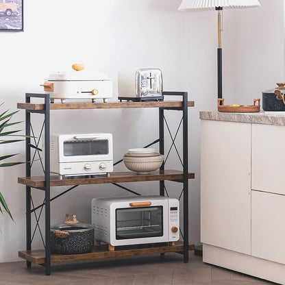 HCHQHS 3-Tier Industrial Bookshelf, 35" W x 12" D x 35" H | 1.2" Shelf Thickness, 14.17" Shelf Height, Wood and Metal, Horizontal, Rustic Brown, for Office Living Room Bedroom