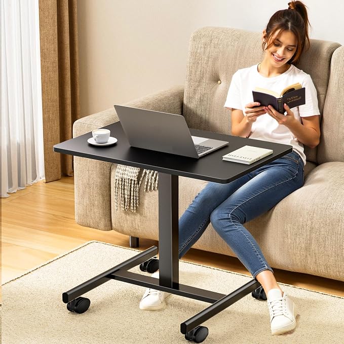 GallopFun Mobile Laptop Standing Desk Adjustable Height, Small Mobile Desk Workstation with Wheels, Portable Rolling Computer Desk Cart for Home Office Classroom (Black)