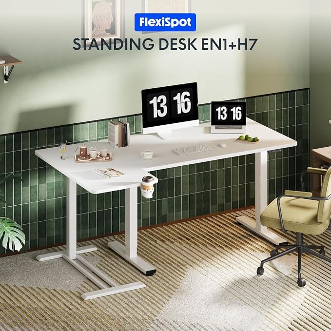 FLEXISPOT Mobile Standing Desk with Wheels Pneumatic Laptop Desk Rolling Computer Cart Movable Height Adjustable Small Sit Stand Desk Computer Workstations Home Use（27.6" W x 15.7" D,White）