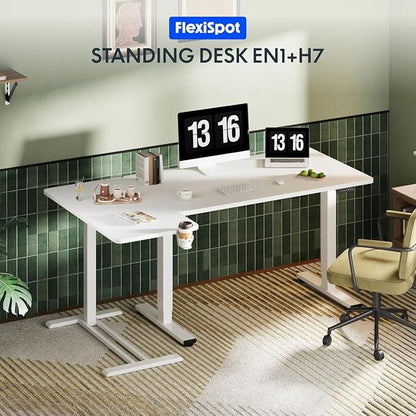 FLEXISPOT Mobile Standing Desk with Wheels Pneumatic Laptop Desk Rolling Computer Cart Movable Height Adjustable Small Sit Stand Desk Computer Workstations Home Use（27.6" W x 15.7" D,White）