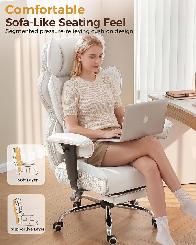 COMHOMA Big and Tall Office Chair Heavy Duty Gaming Chair with Deluxe Embossing Leather High Back Wider Ergonomic Computer Chair with Foot Rest 150°Reclining Pocket Spring Lumbar Support