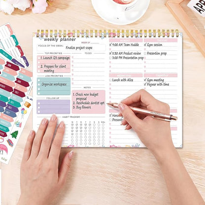 Weekly To Do List Notepad, 8.5''x11'' Weekly Desk Planners with 52 Tear Off Sheets Undated Planner Habit Tracker & Productivity Organizer for Home and Work, Floral