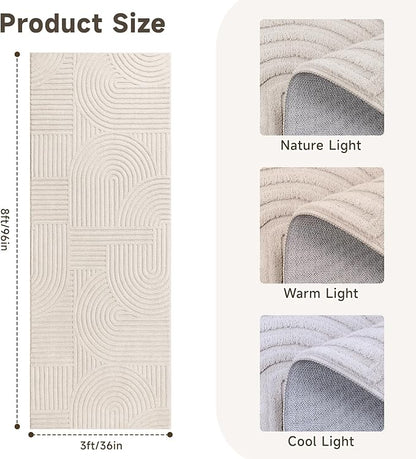 Pauwer 3x8 Washable Area Rugs for Living Room Modern Beige Solid Color Soft Fluffy Rugs for Bedroom Non Slip Boho Accent Indoor Mat Floor Carpet Cover for Kids Dining Room Kitchen Office