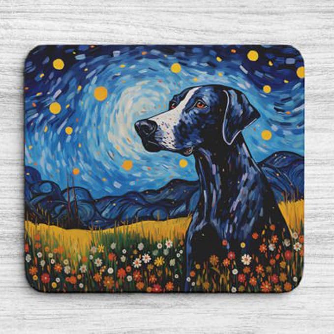 Starry Night Dog Mouse Pad for Home Office Gaming Working Desk Computer Desktop Accessories Non-Slip Rubber Mouse Pad for Dog Lovers (Great Dane)
