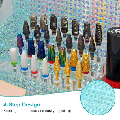ANRUI Nail Drill Bit Holder, 28 Holes Plastic Nail Drill Machine & Bits Storage Case, Professional Nail Desk Organizer for Manicure Tools Gift for Women and Girls- Diamond Blue