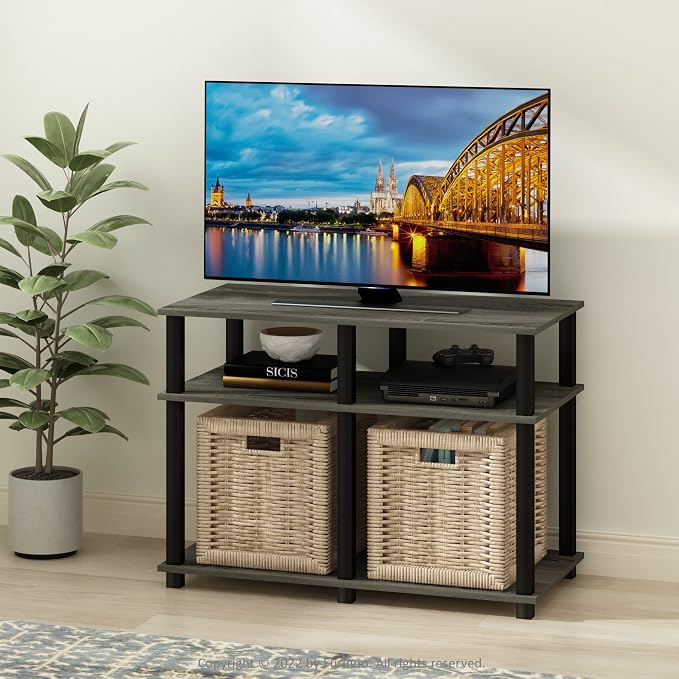 Furinno Romain Turn-N-Tube Stand for TV up to 40 Inch, 40-Inch, French Oak/Black
