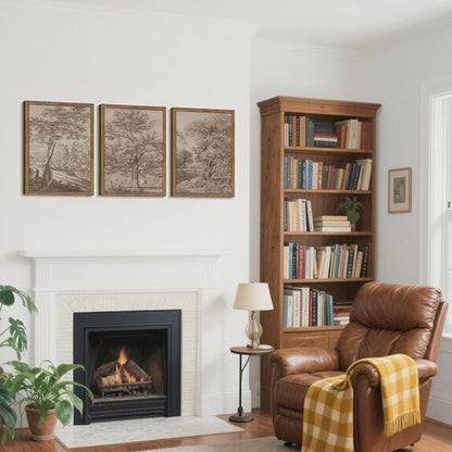 Vintage Landscape Framed Wall Art Set of 3, Neutral Nature Wabi Sabi Canvas Wall Decor Painting, Rustic Retro Botanical Tree Artwork Prints Pictures for Farmhouse Living Room Bedroom 16x24 Inch