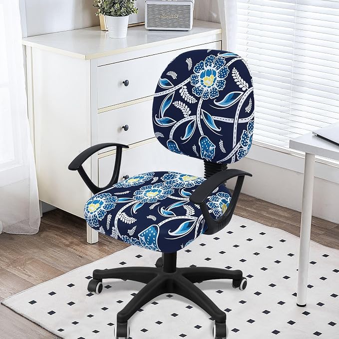 Smiry Stretch Printed Office Computer Chair Covers, Universal Washable Removable Desk Rotating Chair Slipcovers Protector, Seat + Backrest Cover - Midnight Blue