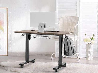 SHW 40-Inch Mobile Electric Height Adjustable Sit to Stand Desk with Drawer, Hanging Hooks and Cable Management, Walnut