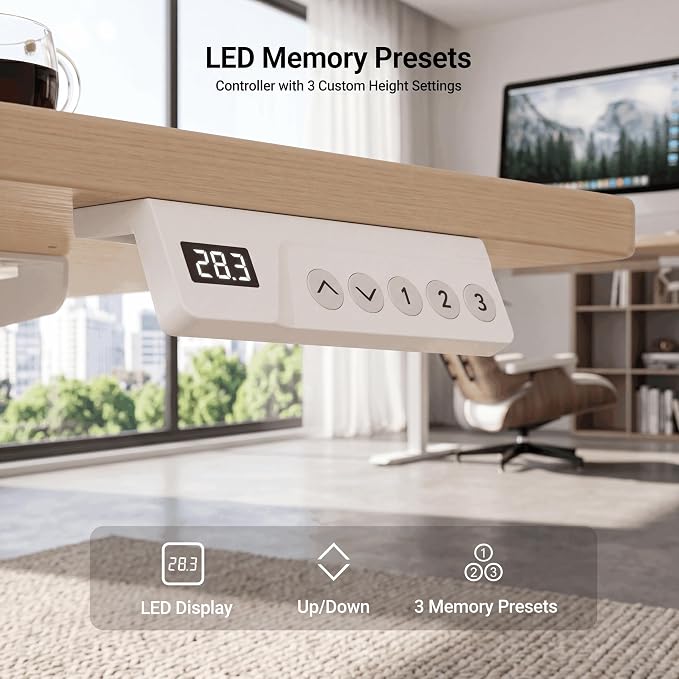 Claiks Electric Standing Desk 32 x 19 Inches, Compact Adjustable Height Motorized Sit Stand Desk with 3 Memory Presets & Cable Management, Space-Saving Computer Workstation for Bedroom, Nature