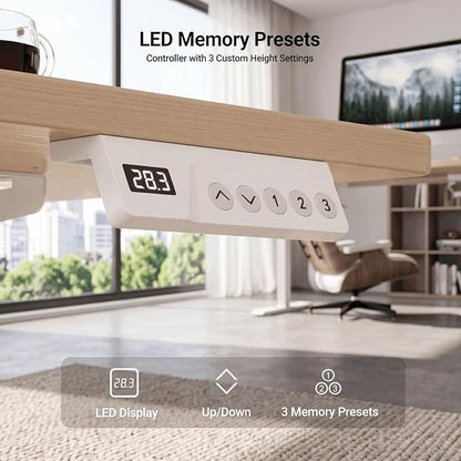 Claiks Electric Standing Desk 32 x 19 Inches, Compact Adjustable Height Motorized Sit Stand Desk with 3 Memory Presets & Cable Management, Space-Saving Computer Workstation for Bedroom, Nature