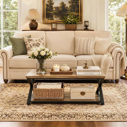 Coffee Table with Storage, 2 Tier Farmhouse Center Table, Rectangle Cocktail Tea Table for Living Room Bedroom, Rustic Brown,39Inch