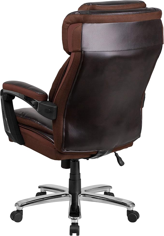 EMMA + OLIVER Big & Tall Office Chair | Brown LeatherSoft Executive Swivel Office Chair with Headrest and Wheels