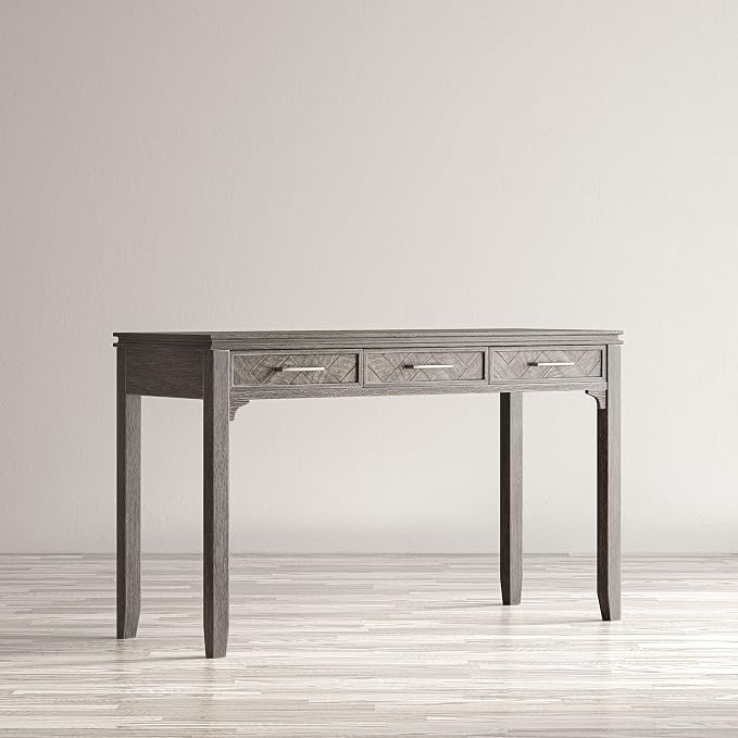 Jofran Mid-Century Modern Acacia Wood Writing Desk with 3 Drawers and USB Charging Port, 48 Inch Computer Desk for Home Office Work, Platinum