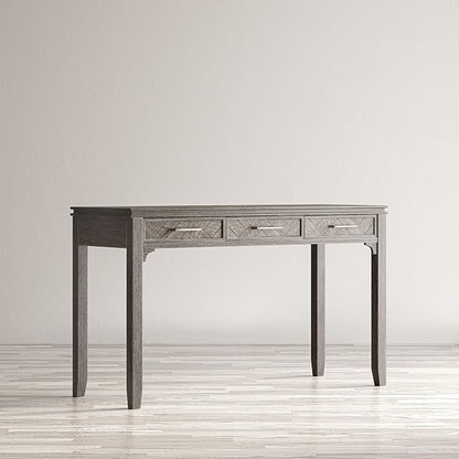 Jofran Mid-Century Modern Acacia Wood Writing Desk with 3 Drawers and USB Charging Port, 48 Inch Computer Desk for Home Office Work, Platinum