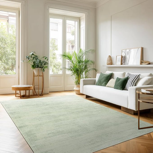 BILEEHOME Abstract Neutral Area Rugs for Living Room Sage Green Nursery 5x8 Rug Non Slip Washable Low Pile Floor Covering Carpet for Playroom Bedroom Light Green