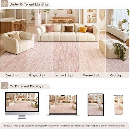 Nakagishi 10X12 Area Rugs Living Room: Washable Large Vintage Rug Neutral Non-Slip Soft Stain Resistant Indoor Carpet for Bedroom Nursery Dining Room Office Playroom - Pink