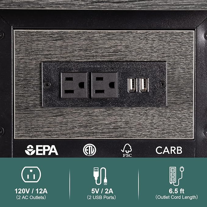Yoobure End Table with Charging Station, Flip Top Side Table with USB Ports and Outlets, Sofa Couch Table Bedside Table for Living Room Bedroom, Narrow Nightstand with Storage Shelves for Small Space