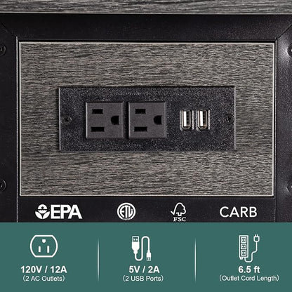 Yoobure End Table with Charging Station, Flip Top Side Table with USB Ports and Outlets, Sofa Couch Table Bedside Table for Living Room Bedroom, Narrow Nightstand with Storage Shelves for Small Space