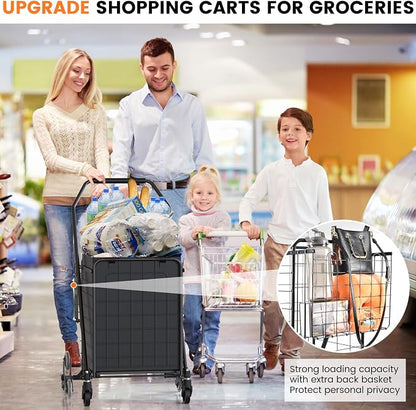 [Upgrade] Shopping Cart for Groceries, 280 LBS Large Grocery Cart with Waterproof Liner, 360° Rolling Swivel Wheels, Heavy Duty Utility Cart Folding Shopping Carts for Laundry Luggage Gift