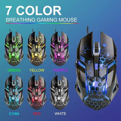 CHONCHOW USB Wired Keyboad and Mouse Combo, Full Size Rainbow LED Light Up Backlit Color Gamer Keyboard and Mouse Set, Mouse and Keyboard Combo for Computer Laptop Xbox PS4 PS5 Gaming and Work
