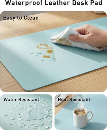 Aothia Faux Leather Desk Mat - Large Mouse Pad, Non-Slip PU Leather Blotter, Waterproof Writing Surface for Office and Home (Blue Topaz, 42" x 17")